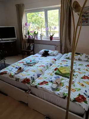 Ein Bett oder Betten in einem Zimmer der Unterkunft Weltoffenes privates Gästezimmer bei LGBTQ freundlichen Gastgeber der mit in der Wohnung lebt