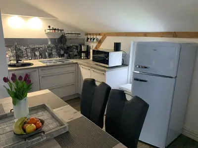 Küche/Küchenzeile in der Unterkunft FEWO Hoppegarten