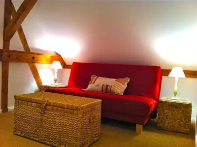 Ein Sitzbereich in der Unterkunft Ferienhaus Scheune