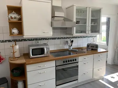 Küche/Küchenzeile in der Unterkunft Vierseitenhof Hasenfelde - Ferienwohnung Feldblick