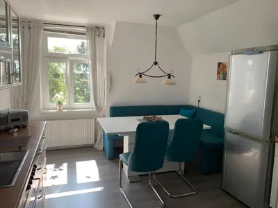 Ein Sitzbereich in der Unterkunft Vierseitenhof Hasenfelde - Ferienwohnung Feldblick