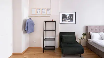 Ein Bett oder Betten in einem Zimmer der Unterkunft Arbio I Design Studio near Charlottenburg Palace