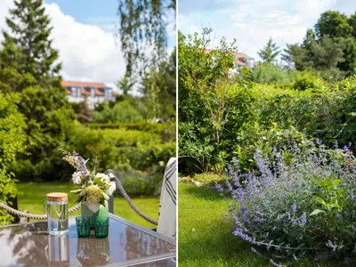 Ein Garten an der Unterkunft Atelierhaus auf der Insel Werder mit Garten, W-Lan und Netflix