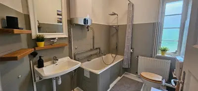 Ein Badezimmer in der Unterkunft Kleines Landhaus am Wald Bad Saarow