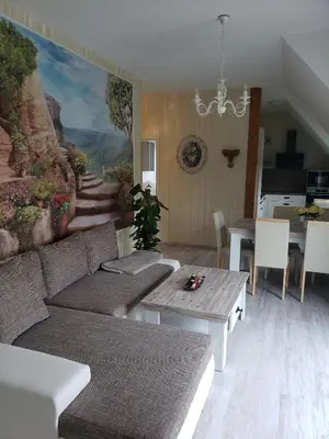 Ein Sitzbereich in der Unterkunft Ferienwohnung Schlaubetal Müllrose 2