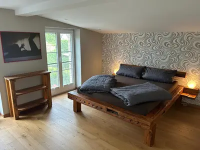 Ein Sitzbereich in der Unterkunft Ferienhaus in Seenähe