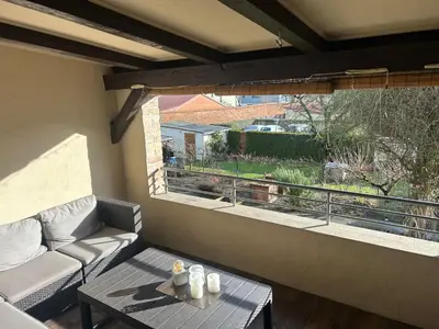 Ein Balkon oder eine Terrasse in der Unterkunft Ferienhaus in Seenähe