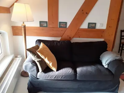Ein Sitzbereich in der Unterkunft Ferienwohnung Martinsblick