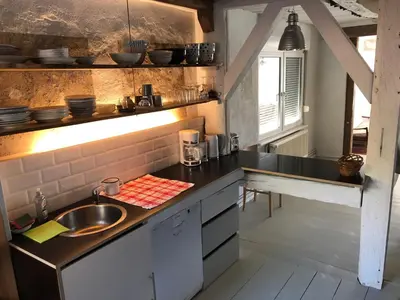 Küche/Küchenzeile in der Unterkunft UkuleleHaus Lunow am Nationalpark Unteres Odertal