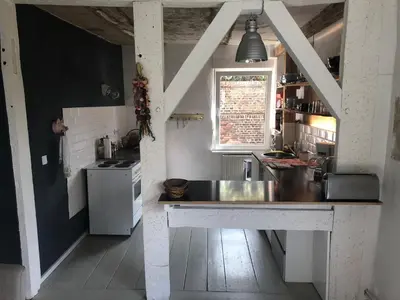 Küche/Küchenzeile in der Unterkunft UkuleleHaus Lunow am Nationalpark Unteres Odertal