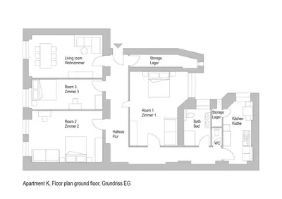 Grundriss der Unterkunft Holiday 33 Apartment K next to Alexanderplatz, 4 rooms with bathroom & guest toilet