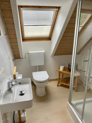 Ein Badezimmer in der Unterkunft Ferienhaus mit Wasserterrasse - mit Sauna und Kamin - inklusive Nebenkosten