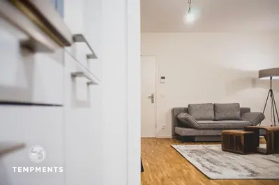 Ein Sitzbereich in der Unterkunft TempMents