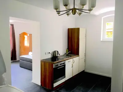 Küche/Küchenzeile in der Unterkunft Ferienwohnung mit Sauna am Buckowsee