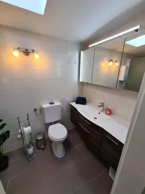 Ein Badezimmer in der Unterkunft Ferienhaus Muellrose am Wald