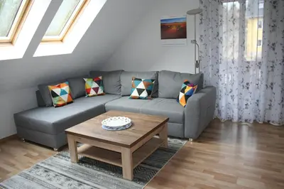 Ein Sitzbereich in der Unterkunft Ferienhaus Helbig Buckow