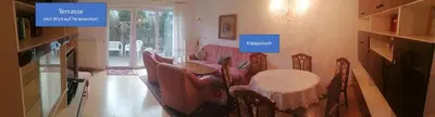Ein Sitzbereich in der Unterkunft Wohnidyll in Zeuthen bei Berlin