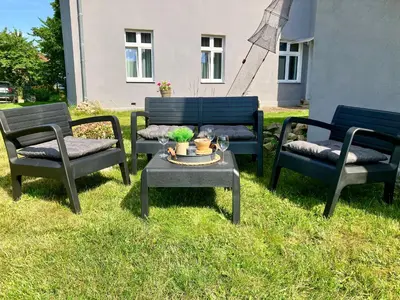 Ein Sitzbereich in der Unterkunft Altes Fischerhaus am Grimnitzsee