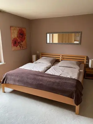 Ein Bett oder Betten in einem Zimmer der Unterkunft Haus Springpfuhl mit Wintergarten