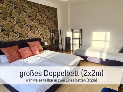 Ein Bett oder Betten in einem Zimmer der Unterkunft Schöne, ruhige Stadtwohnung, Küche, SmartTV, 1-5 Pers