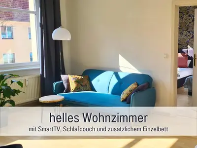 Ein Sitzbereich in der Unterkunft Schöne, ruhige Stadtwohnung, Küche, SmartTV, 1-5 Pers