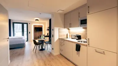 Küche/Küchenzeile in der Unterkunft SpreeBlau Apartments